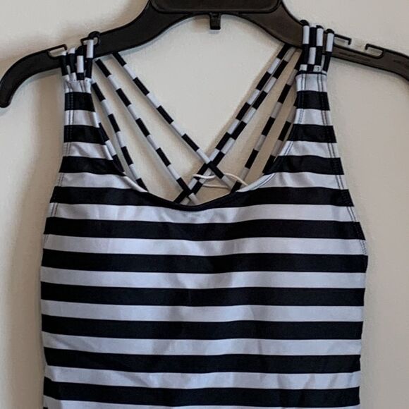 Cross1946 | Women’s Black White Striped One Piece Monokini Swimsuit Bathing Suit - Picture 3 of 9